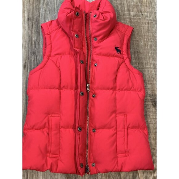 Abercrombie & Fitch Womens Pink Puffer Vest Sz XS Stand Collar Two -Way Zip Snap - Picture 4 of 13